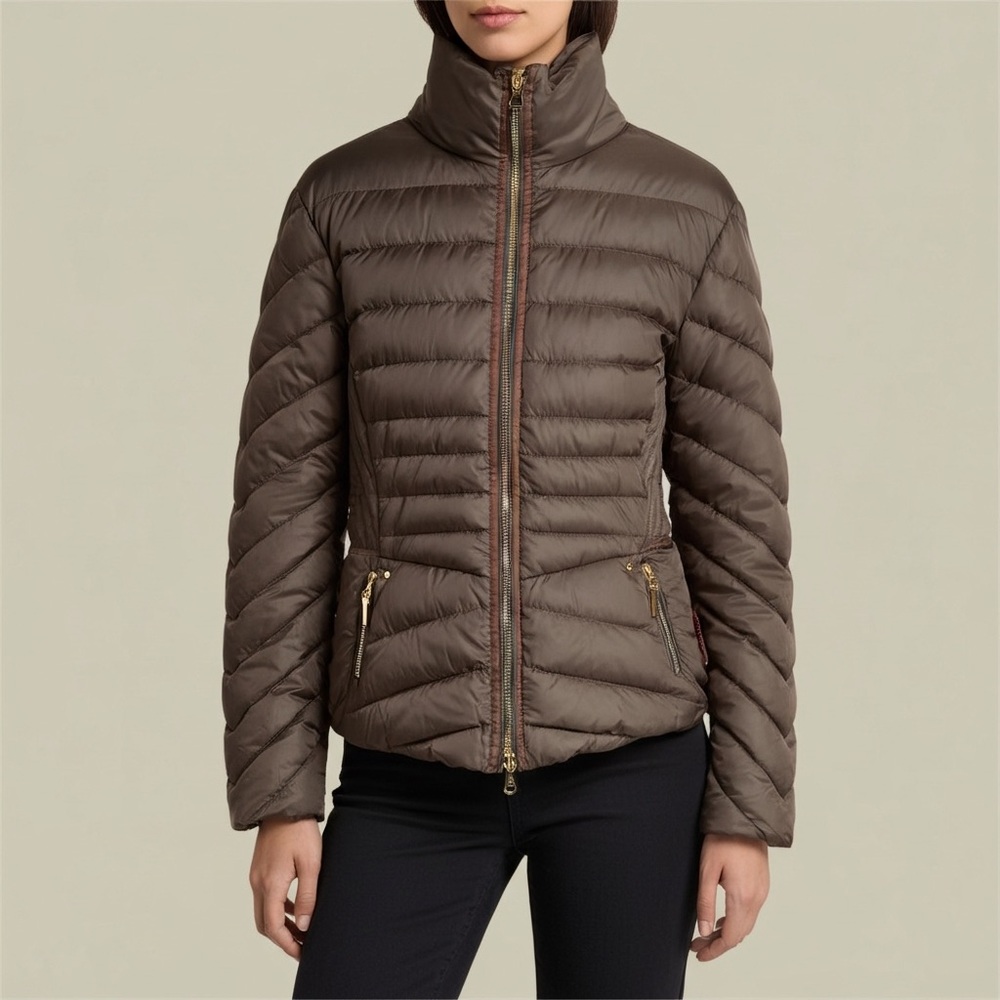 Women's Brown puffer Jacket lined with Faux Fur